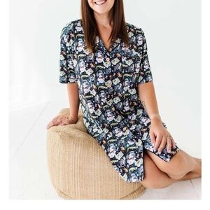 Wild Woven Tencel Neverland Peter Pan button up collard sleep shirt  with pocket